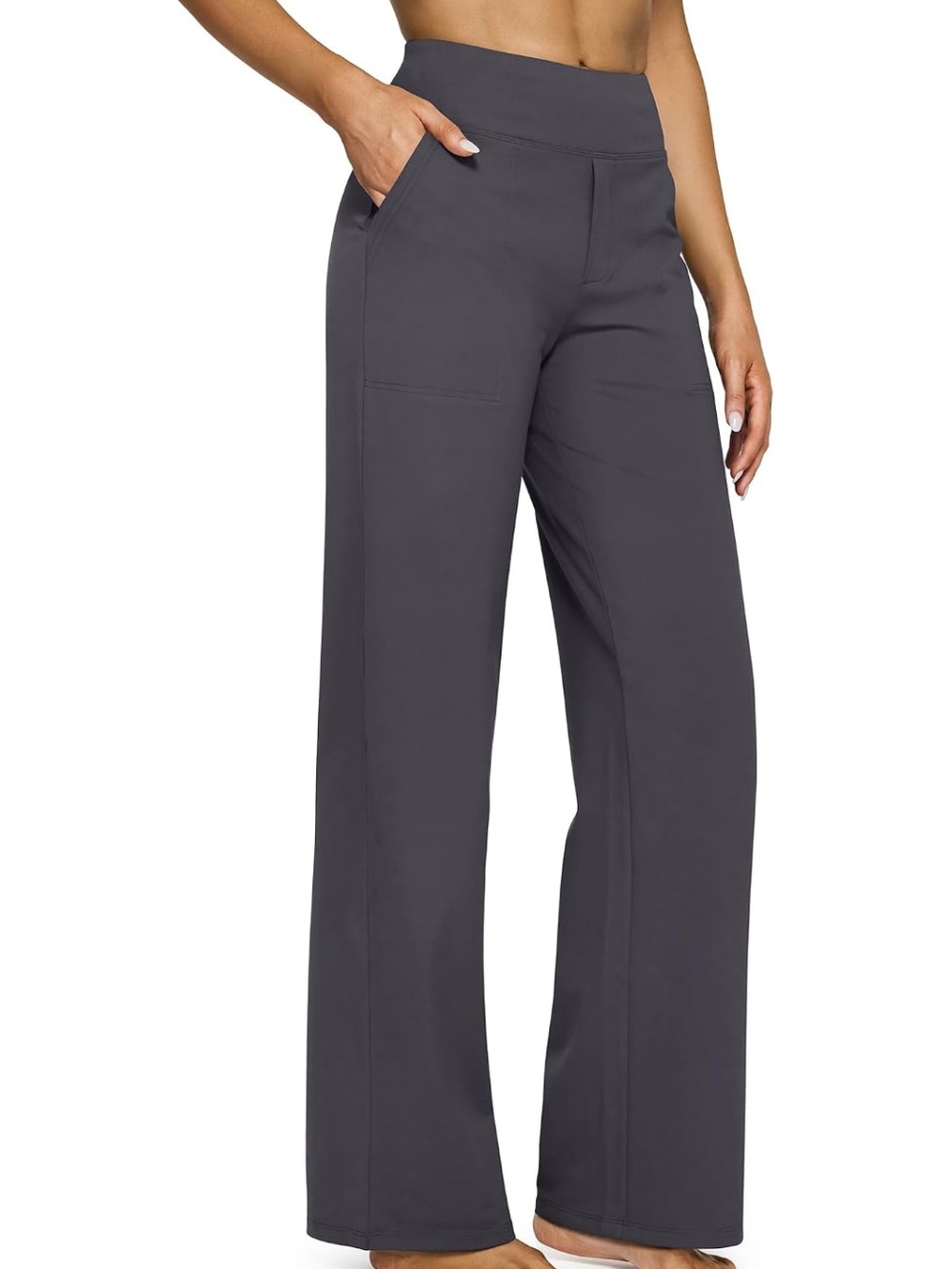 Women's High-Waist Wide Leg Yoga Pants Charcoal Gray Size Small (4/6) 29" inseam